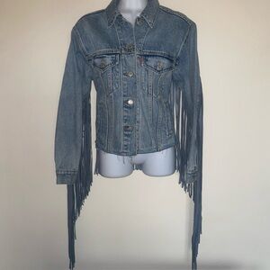 Levi's Blue Denim Ex Boyfriend Trucker Fringe Jacket XS